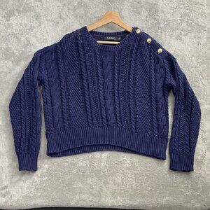 Lauren Ralph Lauren Sweater Women's Large Blue Fisherman Knit Preppy Black Label